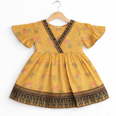 P&P - Short Sleeve - Frock - Light Brown - Printed Floral