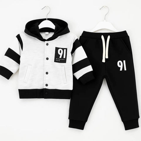 MT - 2 Pieces - Hooded Set - Grey & Black - 91