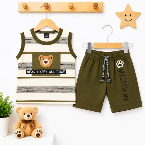 WS - Cotton Jersey - Sando & Short - Green - Bear Happy