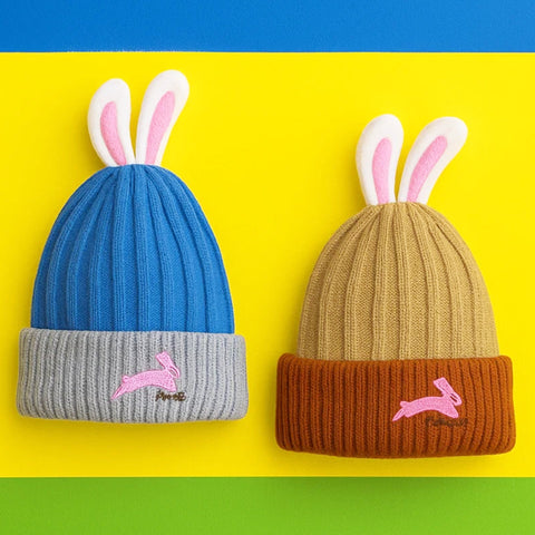 Pack of 2 - Woolen Caps - Brown & Blue - Bunny - 25