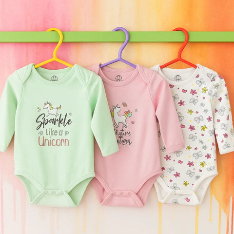 BRL - Pack of 3 - Long Sleeve Bodysuits - Green - Sparkle