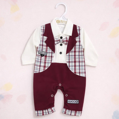 GM - Romper - White & Maroon - Bow Gucc