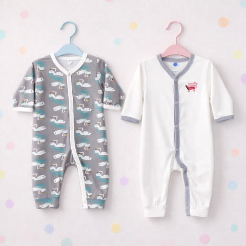 Montaly - Cotton Jersey - Pack of 2 Rompers - White & Ducks