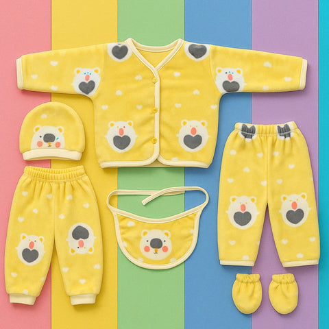 Fleece - 6 Pieces - Starter Set - Yellow- Bear & Hearts