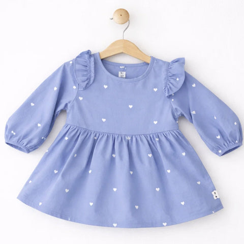 Wow - Cotton Embroidered - Frock - Blue - Hearts