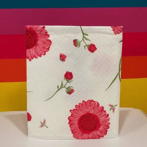Diaper Changing Sheet - Pink & Red - Flowers & Leaves