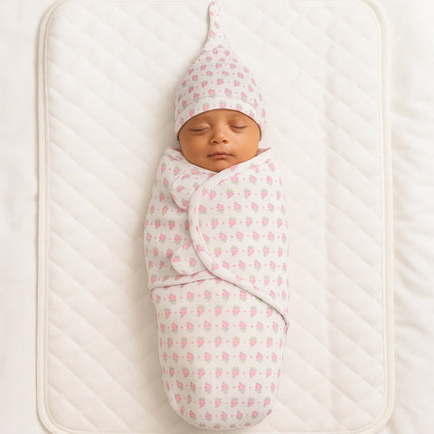 Swaddle with Cap - Pink - Strawberry