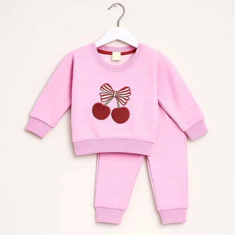 Wow - 2 Pieces - Suit Set - Light Pink - Cherry Bow