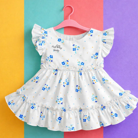 Stufz - Cotton Frock - White - Blue Flowers