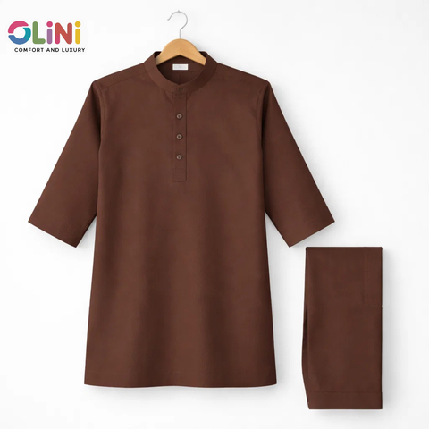 OLINI - Wash N Wear - Kurta Shalwar - Dark Brown