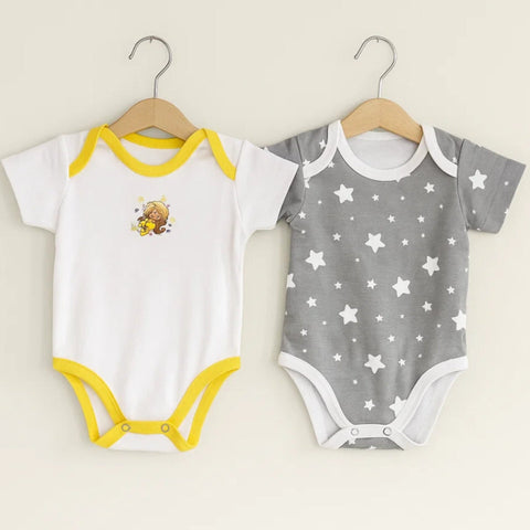 TBS - Pack of 2 - Short Sleeve Bodysuits - Grey - Stars & Bear