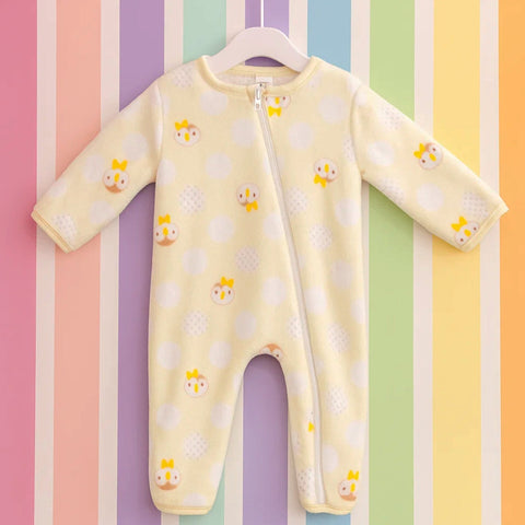 Fleece - Zipper Romper - Yellow - Penguin