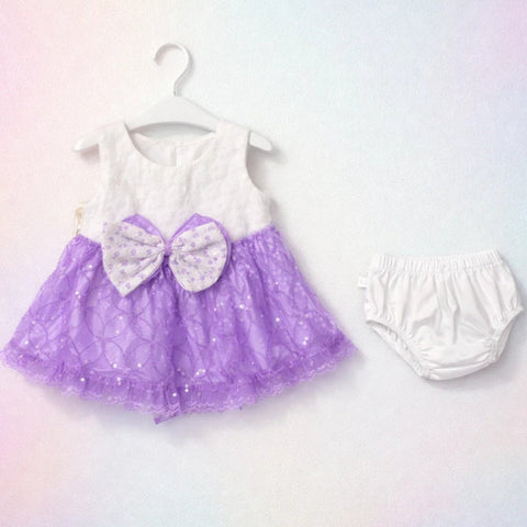 CM - 2 Pieces - Frock Set - Purple - Fancy Bow