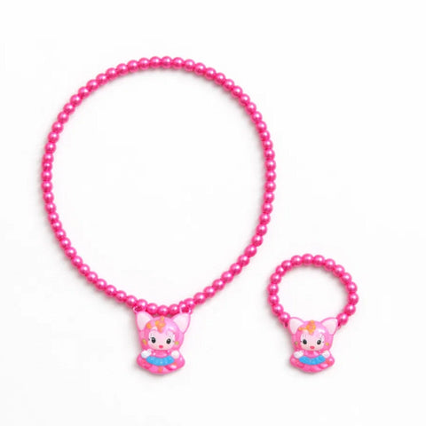 Girl's Necklace & Bracelet - Dark Pink - AZW-998