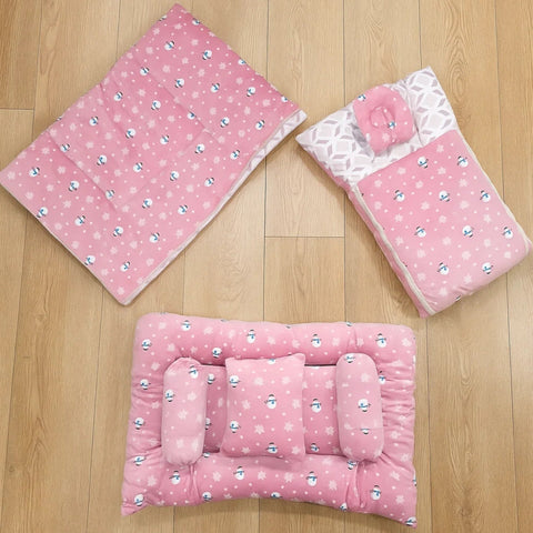 BBS - 7 Pieces - Velvet Bedding Set - Pink - Snowman - 25