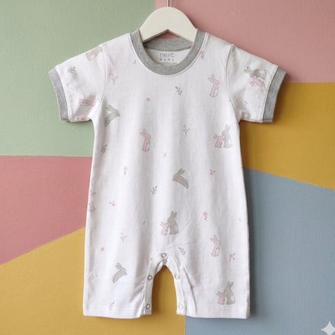 Next - Cotton Jersey - Short Leg Romper - Grey - Rabbit