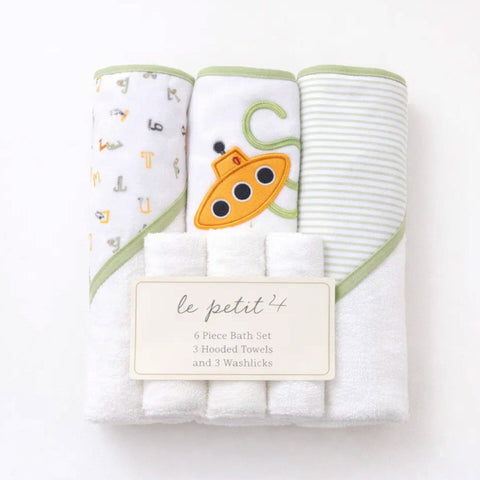 6 Pieces - Le Petit - Bath Towel Gift Set - Green - Spaceship
