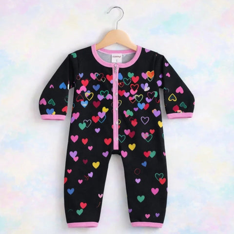 TBS - Cotton Jersey - Zipper Romper - Black - Hearts - 26