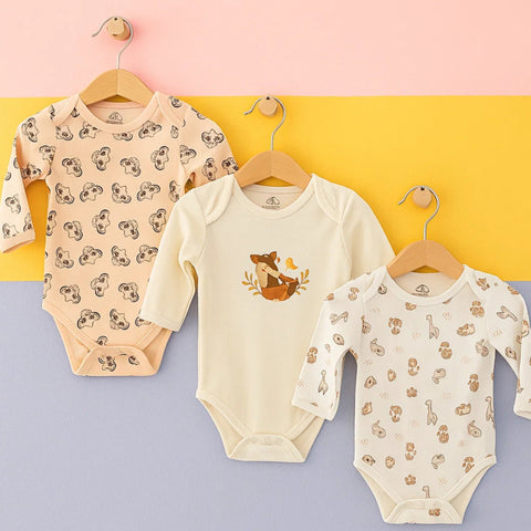 BRL - Pack of 3 - Long Sleeve Bodysuits - Cream - Jungle