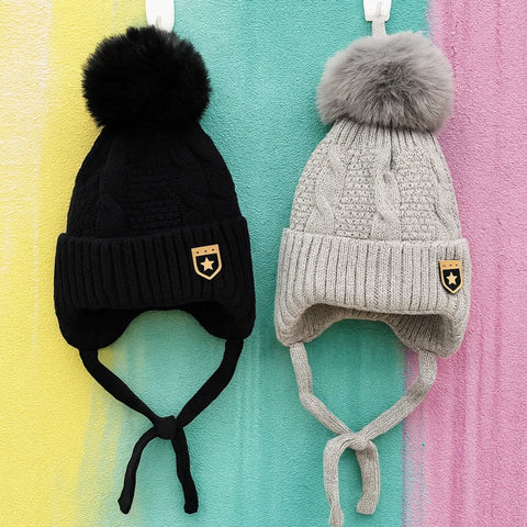 Pack of 2 - Woolen Caps - Black & Grey - Stars - 25