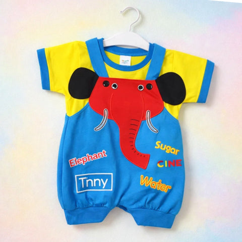 Hungle - 2 Pieces - Dungaree Set - Yellow & Blue - Elephant
