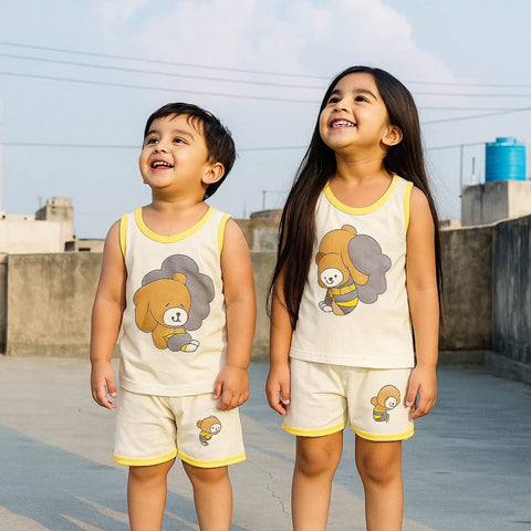 Sando & Shorts - White - Cartoon