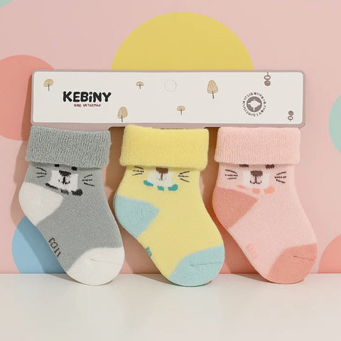 Pair of 3 Socks - Cat - Grey Yellow Pink - 25