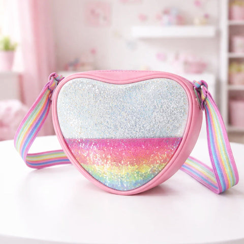 Girl's - Fashion Crossbody Bag - Pink - Shining Heart - 118803