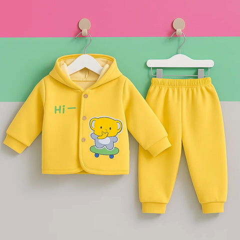 2 Pieces - Hooded Set - Yellow - Elephant