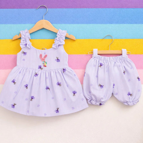 P&P - 2 Pieces - Frock Set - Purple - Butterfly & Flowers