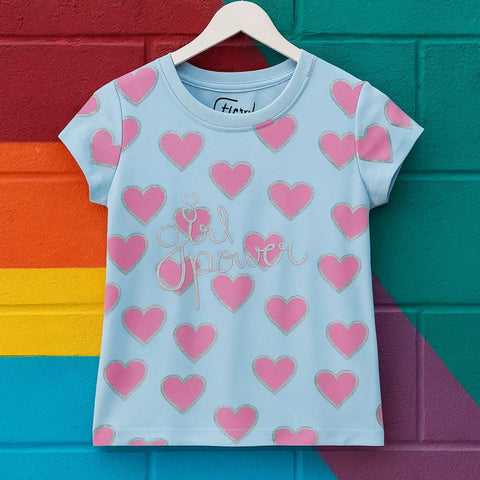 Floral - Cropped T-Shirt - Hearts - Blue