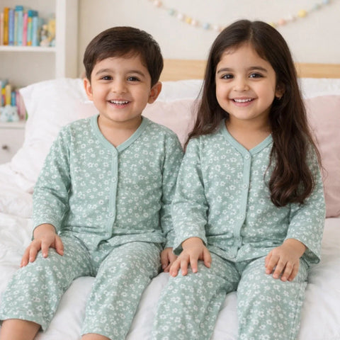 TBS - Cotton Jersey - Night Suit - Grey - Flowers - 26