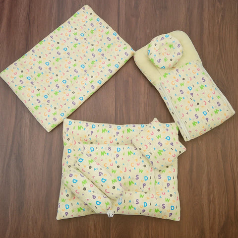 7 Pieces Velvet Bedding Set - Alphabets - Yellow