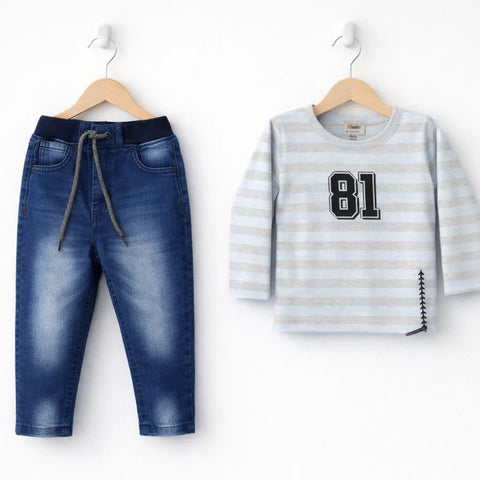 KW - 2 Pieces - Suit Set - Blue - Stripe 81