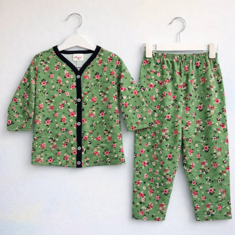 TBS - Cotton Jersey - Night Suit - Green - Flowers - 26