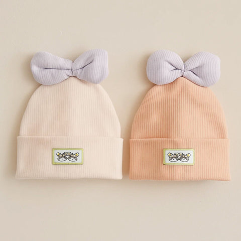 Pack of 2 - Velvet Caps - Peach & Skin - Bow Face - 25