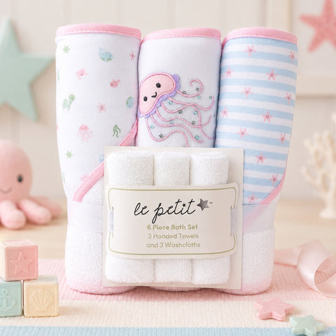 6 Pieces - Le Petit - Bath Towel Gift Set - Pink - Jellyfish