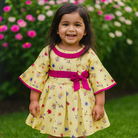 Pink & Pink - Frock - Vol 05-25 - Yellow - Flowers & Leaves
