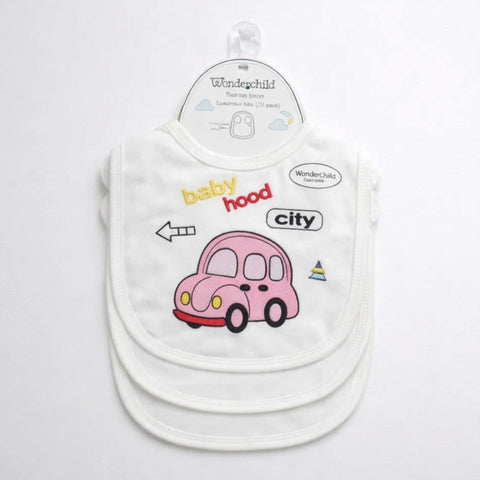 Wonderchild - Pack of 3 - White Bibs - Car City