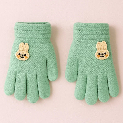 Pair of Gloves - Green - Rabbit - (3-5 Years)