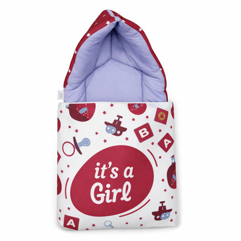 Cotton - Hooded Carry Nest - Red - It's A Girl - 26