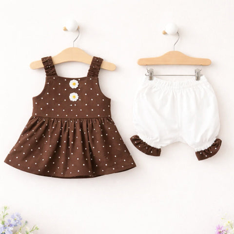 AG - 2 Pieces - Frock Set - Brown - Flower & Polka