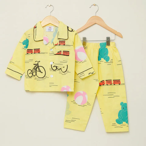Collar Night Suit - Cotton - Yellow - Bicycle