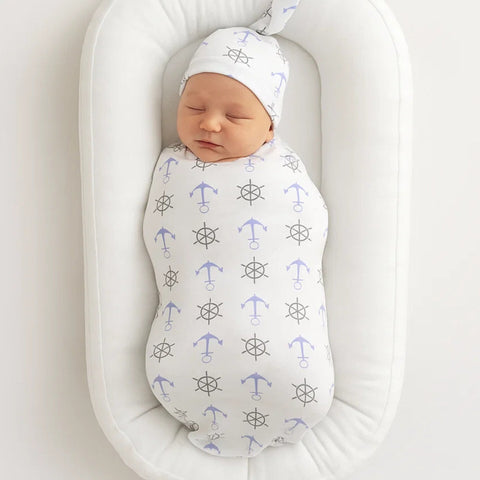 Swaddle with Cap - Blue - Anchors