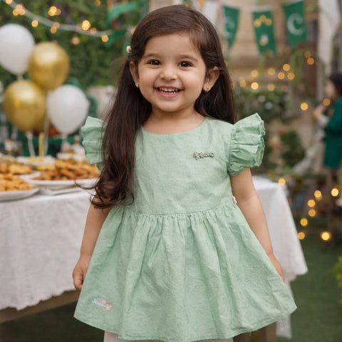 Stufz - Cotton Frock - Green - Leaves & Flowers