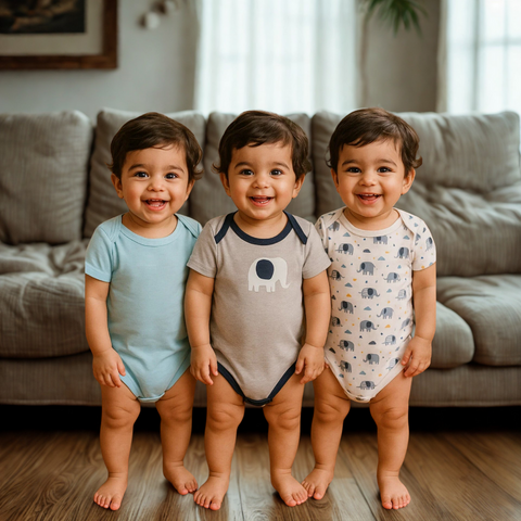 BRL - Pack of 3 - Short Sleeve Bodysuits - Blue - Elephant