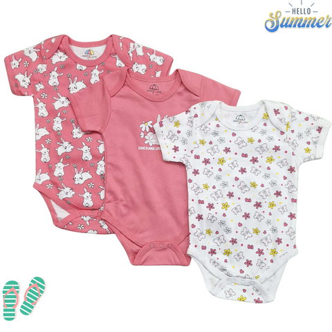 BRL - Pack of 3 - Short Sleeve Bodysuits - Dark Pink - Rabbit