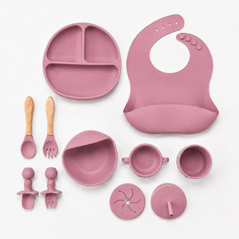 Silicone Baby Cutlery Set - 9 Pieces - Tea Pink