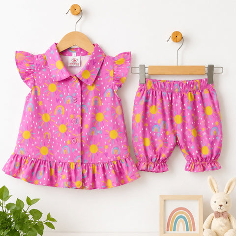 P&P - 2 Pieces - Frock Set - Pink - Sun & Rainbow