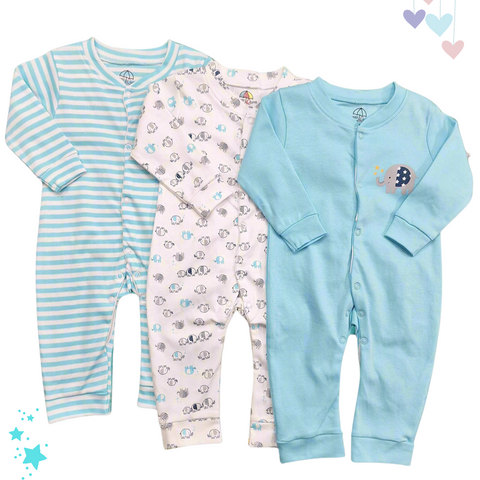 BRL - Pack of 3 - Sleep Suits - Blue - Lining